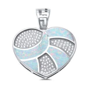 NWT Fashion White Opal & Cubic Zirconia 925 Sterling Silver Heart Pendant